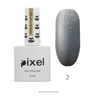 Зображення  Топ Pixel Glitter No Wipe Top №2 - закріплювач для гель-лаку із золотистими блискітками, 8 мл, Об'єм (мл, г): 8, Цвет №: 02
