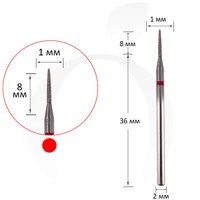 Изображение  Milling cutter diamond cone red 1 mm, working part 8 mm