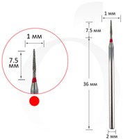 Изображение  Milling cutter diamond cone red 1 mm, working part 7.5 mm