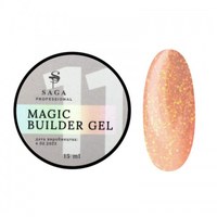 Зображення  Гель камуфлюючий SAGA Builder Gel Magic №11 золотистий з різнобарвною поталлю, 15 мл, Об'єм (мл, г): 15, Колір: 11