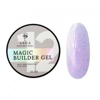 Зображення  Гель камуфлюючий SAGA Builder Gel Magic №12 ліловий з різнобарвною поталлю, 15 мл, Об'єм (мл, г): 15, Цвет №: 12
