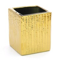 Изображение  Контейнер стакан керамический квадрат Lilly Beaute золото полоска