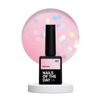 Изображение  Base with holographic hexagons Nails of the Day Party Base 03 milky pink, 10 ml, Volume (ml, g): 10, Color No.: 3