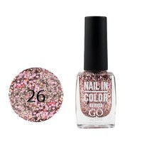 Изображение  Лак для ногтей Go Active Nail in Color 026 розово-серебристые блестки и конфетти на прозрачной основе, 10 мл, Объем (мл, г): 10, Цвет №: 026