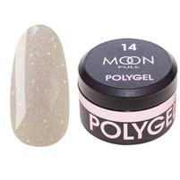Изображение  Moon Full Poly Gel №14 Polygel for nail extension Pink diamond with shimmer, 15 ml, Volume (ml, g): 15, Options: 14