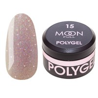 Изображение  Moon Full Poly Gel №15 polygel for nail extension Lilac diamond with shimmer, 15 ml, Volume (ml, g): 15, Options: 15