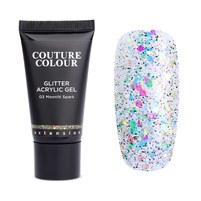 Изображение  Акрил-гель Couture Colour Acrylic Gel Glitter №03 Moonlit Spark прозрачный с мелкими и крупными цветными блестками, 30 мл, Объем (мл, г): 30, Вариант: 03
