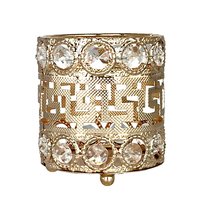 Изображение Стакан для маникюрных инструментов Crystal круглый металлический с камнями, золото