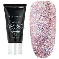 Изображение  Полигель Lilly Beaute Diamond Poly Gel 30 мл, №04 розовые голограммные блестки