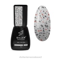 Изображение  Камуфлирующая база для ногтей Siller Terrazzo Base 8 мл, № 2 молочно-серая с цветной поталью, Объем (мл, г): 8, Вариант: 002