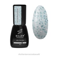 Изображение  Камуфлирующая база для ногтей Siller Terrazzo Base 8 мл, № 6 молочная с бирюзовой поталью, Объем (мл, г): 8, Вариант: 006