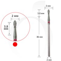 Изображение  Diamond cutter Bud red 2 mm, working part 3.8 mm