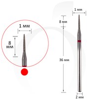 Изображение  Milling cutter diamond cone red 1 mm, working part 8 mm