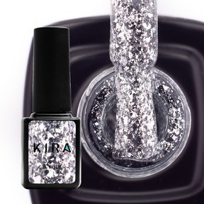 Зображення 2 Гель-лак Kira Nails Shine Bright №001 (срібло з блискітками), 6 мл, Колір: 001