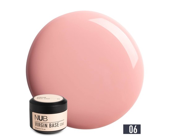 Зображення  База камуфлююча каучукова для гель-лаку NUB Virgin Base Coat №06 рожева пастель, 30 мл, Об'єм (мл, г): 30, Цвет №: 06