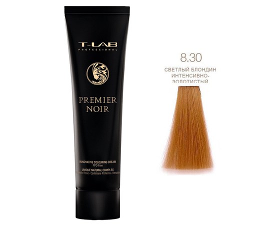 Зображення  Крем-фарба для волосся T-LAB Professional Premier Noir Innovative Colouring Cream 100 мл, № 8.30, Об'єм (мл, г): 100, Цвет №: 8.30
