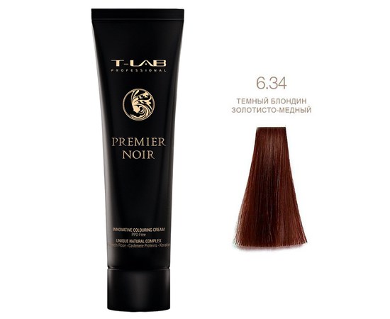 Зображення  Крем-фарба для волосся T-LAB Professional Premier Noir Innovative Colouring Cream 100 мл, № 6.34, Об'єм (мл, г): 100, Цвет №: 6.34