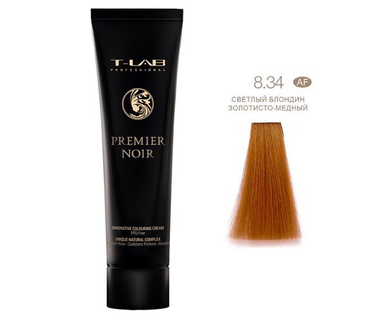 Зображення  Крем-фарба для волосся T-LAB Professional Premier Noir Innovative Colouring Cream 100 мл, № 8.34, Об'єм (мл, г): 100, Цвет №: 8.34