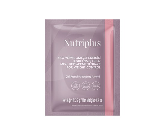Изображение  Portion of Farmasi Nutriplus strawberry-flavored weight control cocktail, 26 g
