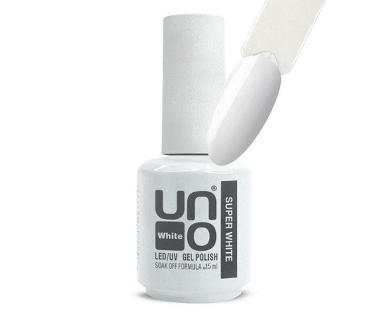 Зображення  Гель-лак для нігтів UNO Super White, супер білий, 15 мл, Об'єм (мл, г): 15, Цвет №: White