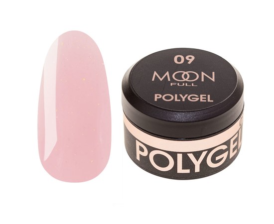 Зображення  Moon Full Poly Gel №09 полігель для нарощування нігтів Натурально рожевий з шиммером, 15 мл, Об'єм (мл, г): 15, Цвет №: 09
