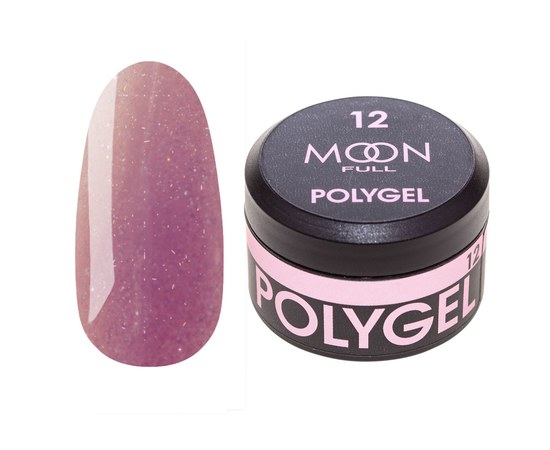 Зображення  Moon Full Poly Gel №12 полігель для нарощування нігтів Рожево-металевий з шиммером, 15 мл, Об'єм (мл, г): 15, Цвет №: 12