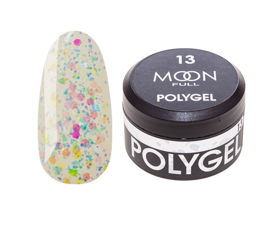 Изображение  Moon Full Poly Gel №13 Pearl confetti with potal, 15 ml, Volume (ml, g): 15, Color No.: 13