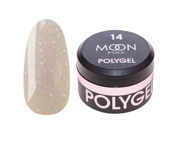 Изображение  Moon Full Poly Gel №14 Polygel for nail extension Pink diamond with shimmer, 15 ml, Volume (ml, g): 15, Color No.: 14
