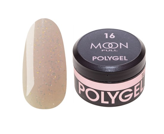 Изображение  Moon Full Poly Gel №16 полигель для наращивания ногтей Белый Шоколад с шиммером, 15 мл, Объем (мл, г): 15, Цвет №: 16