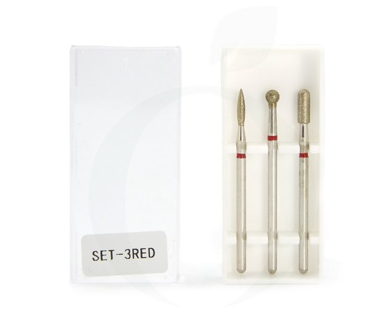 Изображение  Diamond cutters Nail Drill SET-3 RED set of 3 pcs. mild abrasiveness for a thin cuticle