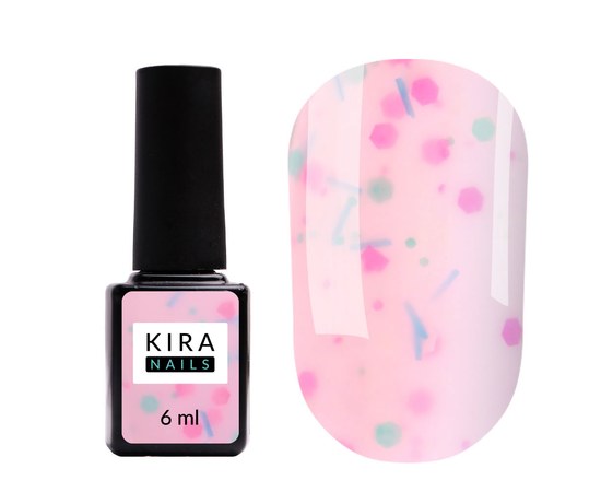 Зображення  Kira Nails Lollypop Base №005 (яскраво-рожевий з різнокольоровими пластівцями), 6 мл, Об'єм (мл, г): 6, Цвет №: 005, Колір: Рожевий