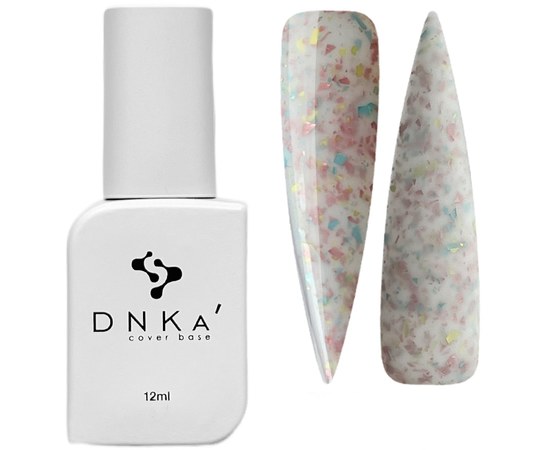 Изображение  База цветная DNKa Cover №011A Happy Молочный с кусочками нежно-розовой, голубой и желтой потальи, 12 мл., Объем (мл, г): 12, Цвет №: 011A