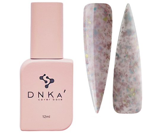 Зображення  База кольорова DNKa Cover №011B Beautiful Ніжно-рожевий із шматочками ніжно-рожевої, блакитної та жовтої поталі, 12 мл, Об'єм (мл, г): 12, Цвет №: 011B