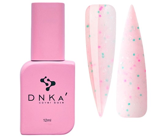 Зображення  База кольорова DNKa Cover №057 Candy Рожевий з яскравими рожевими та зеленими частинками, 12 мл, Об'єм (мл, г): 12, Цвет №: 057