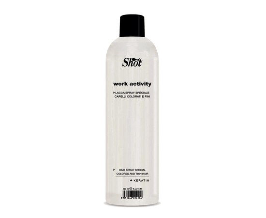 Изображение  Spray varnish for colored and fine hair Shot LACCA SPRAY CAPELLI COLORATI E FINI +KERATIN WORK ACTIVITY, 490 ml