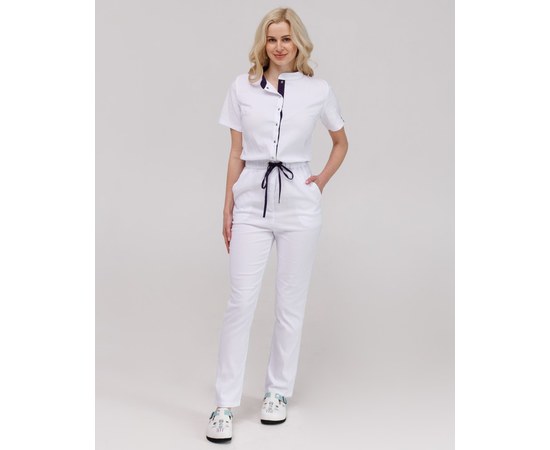 Изображение  Women's medical overalls Dallas white with purple stitching s. 50, "WHITE ROBE" 127-324-715, Size: 50, Color: white