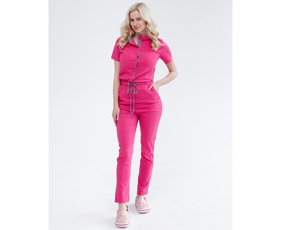 Изображение  Women's medical overalls Dallas pink with gray stitching s. 44, "WHITE ROBE" 127-337-715, Size: 44, Color: pink