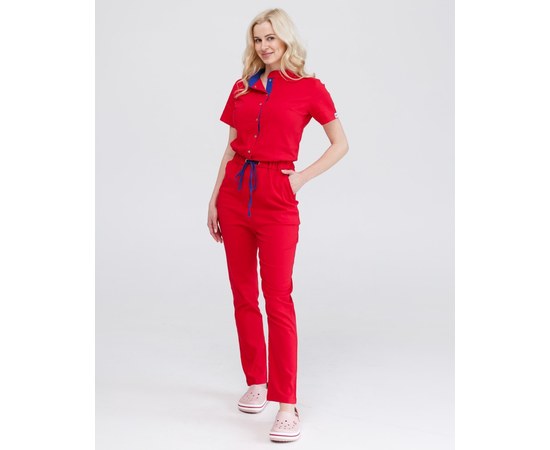 Изображение  Women's medical overalls Dallas red with blue stitching s. 50, "WHITE ROBE" 127-339-715, Size: 50, Color: red