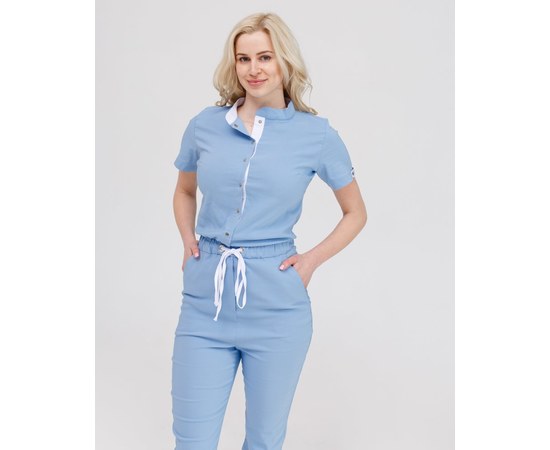 Изображение 3 Women's medical overalls Dallas blue with white stitching s. 50, "WHITE ROBE" 127-333-669, Size: 50, Color: blue light