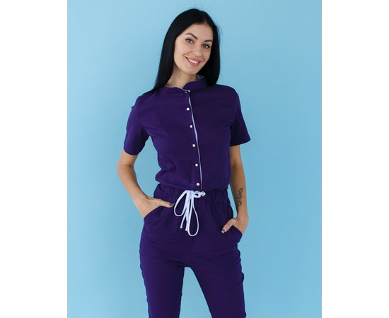 Изображение 3 Women's medical overalls Dallas purple with white stitching s. 50, "WHITE ROBE" 127-335-715, Size: 50, Color: violet