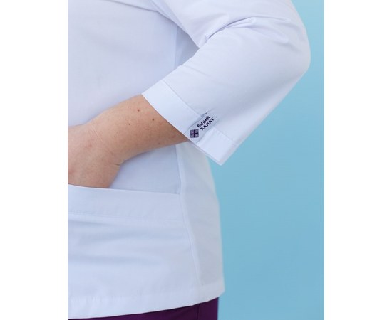 Изображение 5 Медицинский костюм женский Сакура белый-фиолетовый +SIZE р. 56, "БЕЛЫЙ ХАЛАТ" 317-346-679, Размер: 56, Цвет: белый-фиолетовый