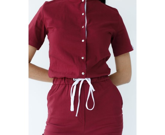 Изображение 7 Women's medical overalls Dallas Marsala with white stitching s. 50, "WHITE ROBE" 127-326-715, Size: 50, Color: marsala