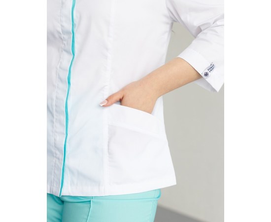 Изображение 7 Медицинский костюм женский Сакура белый-мятный +SIZE р. 56, "БЕЛЫЙ ХАЛАТ" 317-399-679, Размер: 56, Цвет: белый-мятный