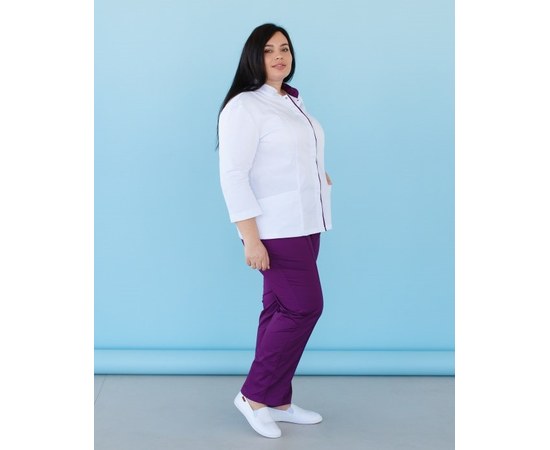 Изображение 8 Медицинский костюм женский Сакура белый-фиолетовый +SIZE р. 56, "БЕЛЫЙ ХАЛАТ" 317-346-679, Размер: 56, Цвет: белый-фиолетовый