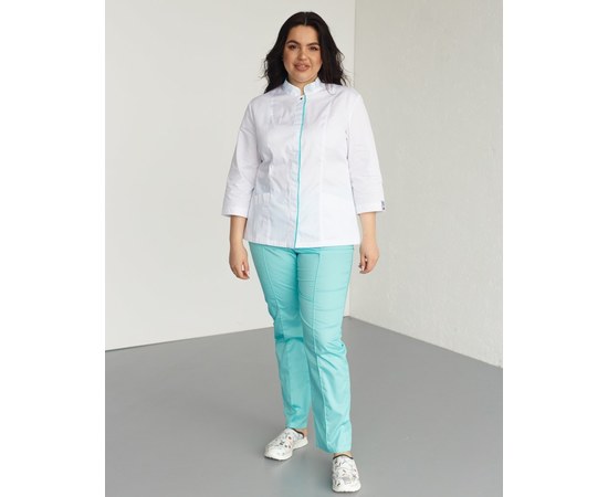Изображение 8 Медицинский костюм женский Сакура белый-мятный +SIZE р. 58, "БЕЛЫЙ ХАЛАТ" 317-399-679, Размер: 58, Цвет: белый-мятный