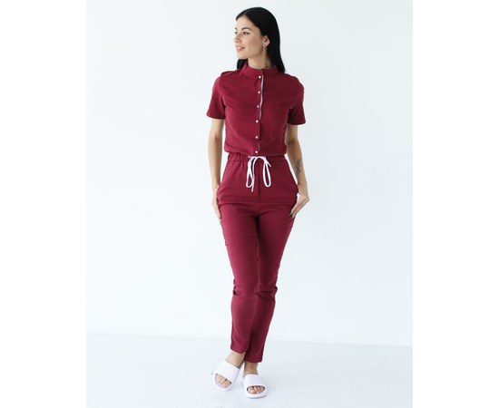 Изображение 8 Women's medical overalls Dallas Marsala with white stitching s. 50, "WHITE ROBE" 127-326-715, Size: 50, Color: marsala