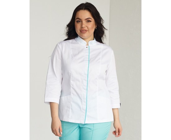 Изображение 9 Медицинский костюм женский Сакура белый-мятный +SIZE р. 60, "БЕЛЫЙ ХАЛАТ" 317-399-679, Размер: 60, Цвет: белый-мятный