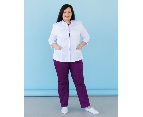Изображение 9 Медицинский костюм женский Сакура белый-фиолетовый +SIZE р. 56, "БЕЛЫЙ ХАЛАТ" 317-346-679, Размер: 56, Цвет: белый-фиолетовый