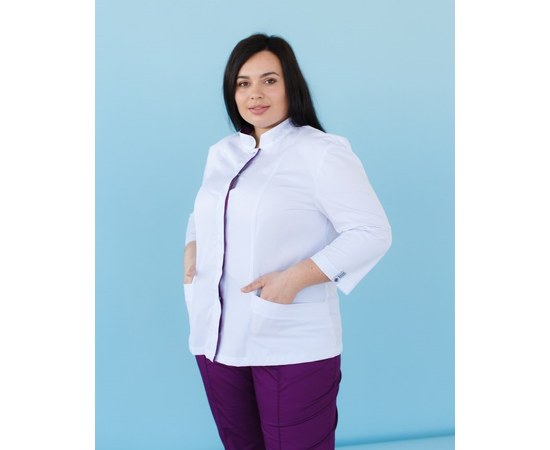 Изображение 10 Медицинский костюм женский Сакура белый-фиолетовый +SIZE р. 56, "БЕЛЫЙ ХАЛАТ" 317-346-679, Размер: 56, Цвет: белый-фиолетовый