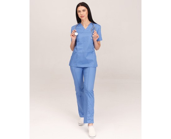 Изображение  Women's medical suit Topaz blue 54, "WHITE ROBE" 137-333-705, Size: 54, Color: blue light